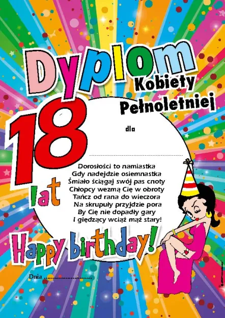 Dyplom - Kobiety pełnoletniej dla ... - 18 lat happy birthday