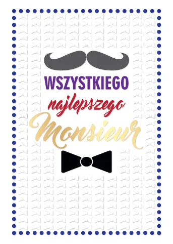 Karnet Kukartka PP - Wszystkiego najlepszego Monsieur (dżentelmenie)