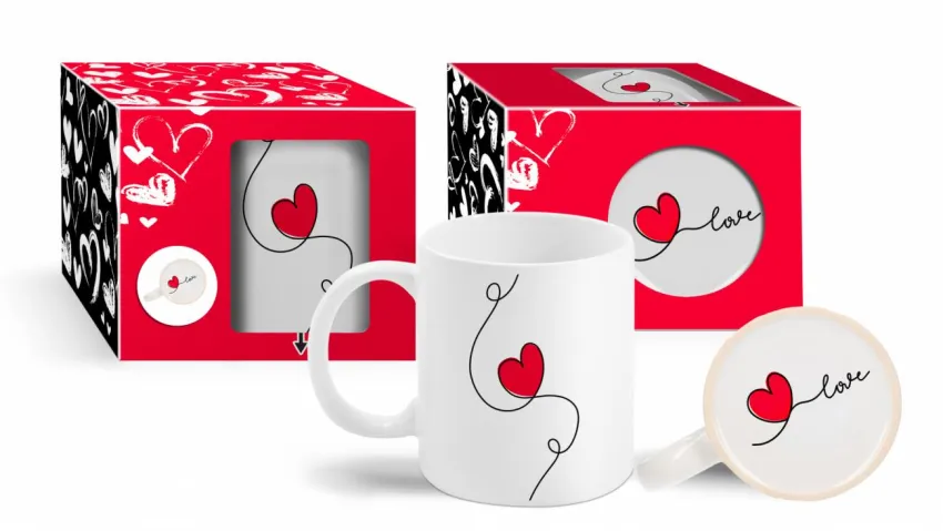 Kubek z grafiką od spodu - Love (serduszko)