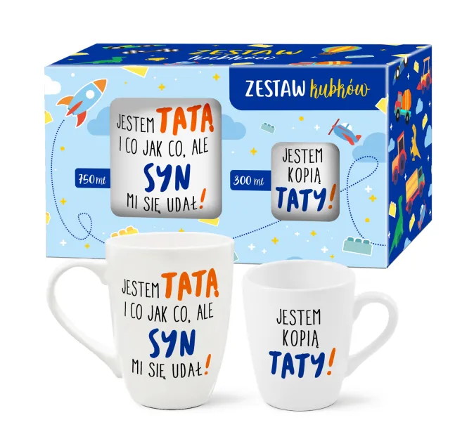 Zestaw kubków (duży + mały) - Jestem Tatą / Jestem kopią Taty