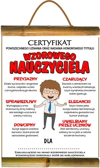 Dyplom z bambusem - Certyfikat wzorowego Nauczyciela