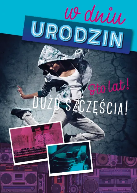 Karnet 3D z życzeniami - Sto lat! W dniu urodzin. Dużo szczęścia!