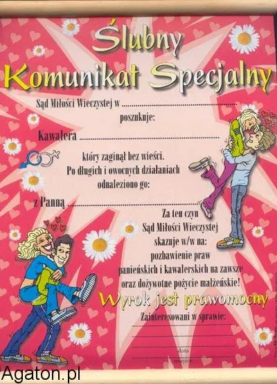 Dyplom - Ślubny komunikat specjalny