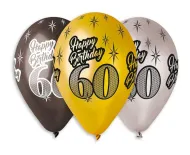 Balony metaliczne - 60  Happy Birthday (kpl 6szt)