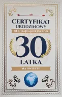 Karnet - Certyfikat urodzinowy 30 latka