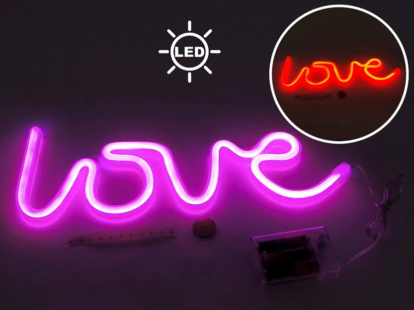 LOVE - Lampa neon LED - różowa