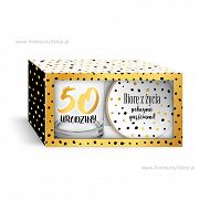 Złote kropki - Szklanka + podkładka - 50 urodziny