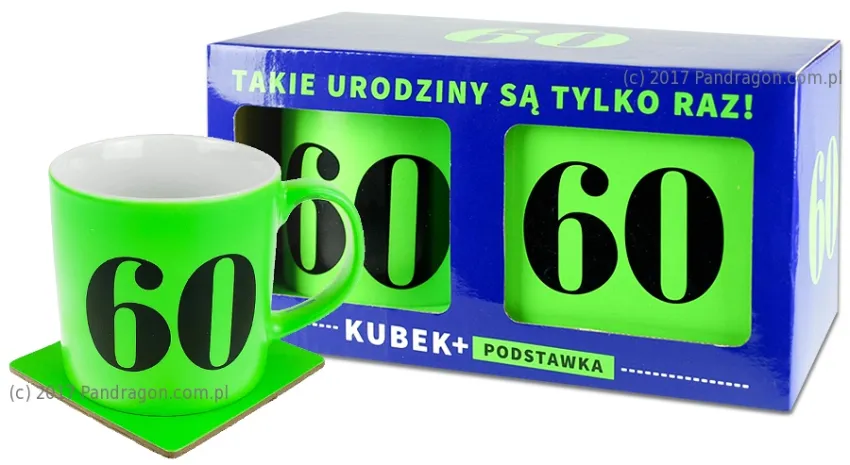 Kubek neon + podstawka - 60 urodziny  - Takie urodziny są tylko raz