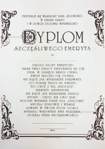Dyplom -  Szczęśliwego emeryta