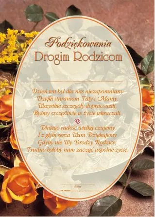 Dyplom -  Podziękowania Drogim rodzicom