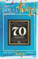 Karnet 2K - Przystojniaku dziś są Twoje 70 urodziny (+ naklejka na butelkę)