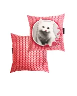 Poduszka obustronna śr. - (czerwona) Kot biały