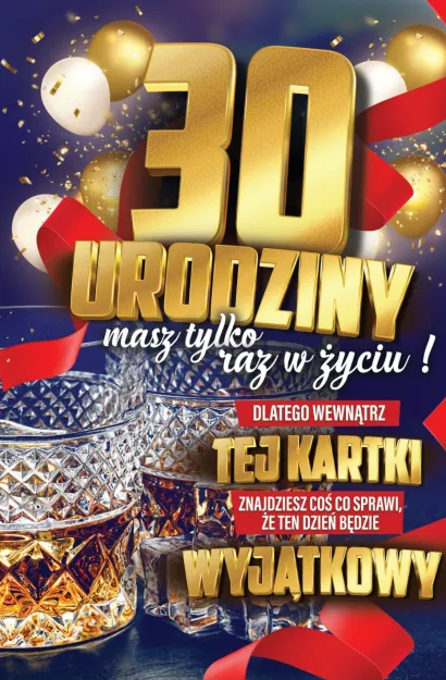 Karnet + naklejka na butelkę - 30 urodziny