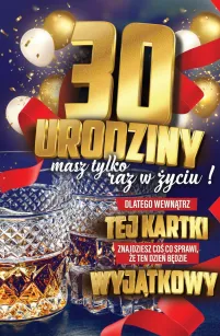 Karnet + naklejka na butelkę - 30 urodziny