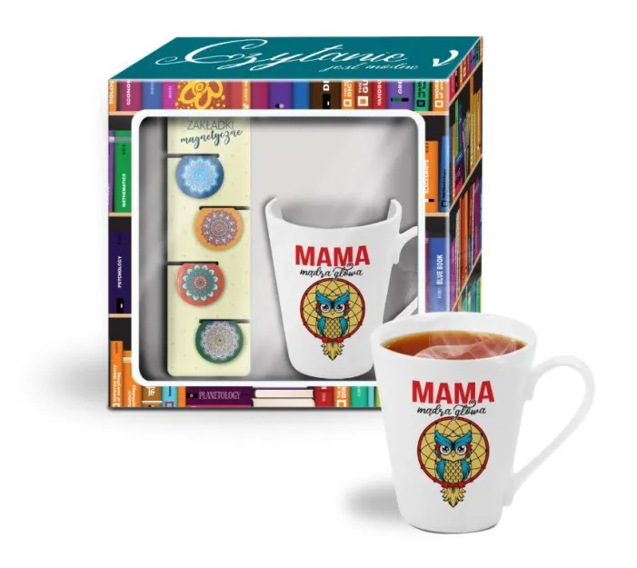 Zestaw kubek + 4 zakładki - Mama mądra głowa (mandale)