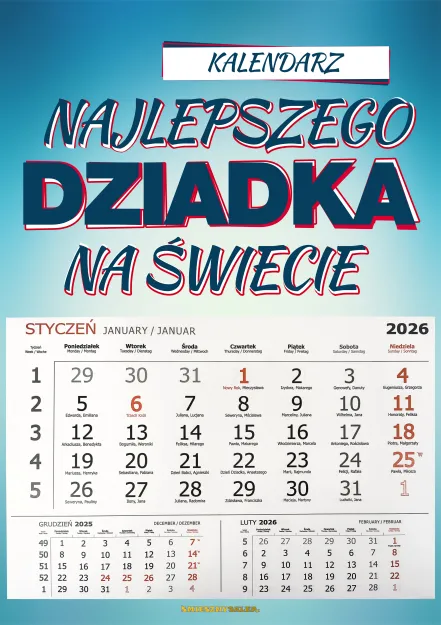 Kalendarz 2026 - Najlepszego Dziadka na świecie