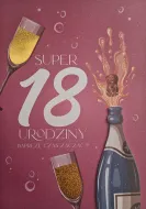 Karnet 3D z życzeniami - Super 18 urodziny. Imprezę czas zacząć!!!