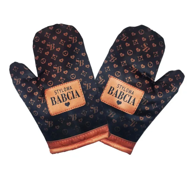 Rękawica kuchenna - Stylowa Babcia (wzory SB, czarne tło)
