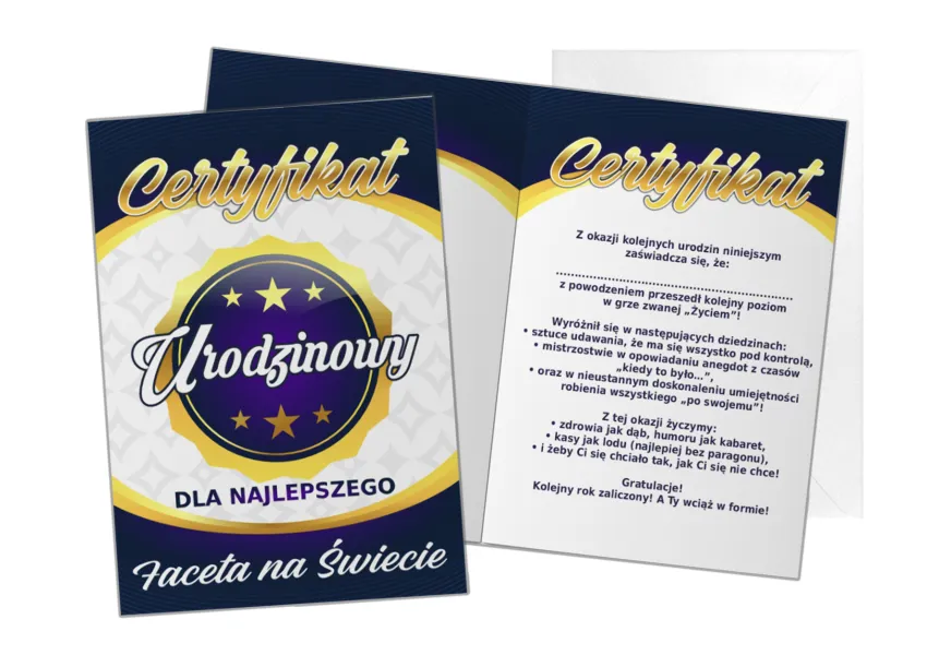 Karnet B6 F - Certyfikat urodzinowy dla najlepszego Faceta na świecie