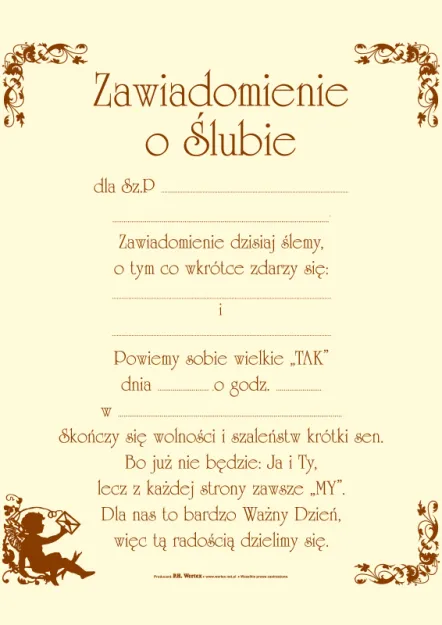 Zawiadomienie o ślubie dla ...
