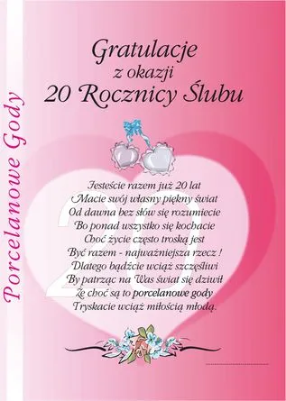 Dyplom - 20 Porcelanowe Gody - Gratulacje z okazji 20 Rocznicy Ślubu