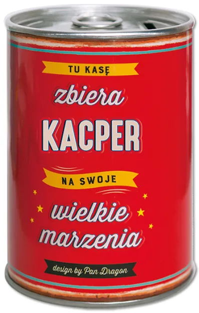 Puszka Skarbonka Vip - Kacper - Tu kasę zbiera Kacper na swoje wielkie marzenia