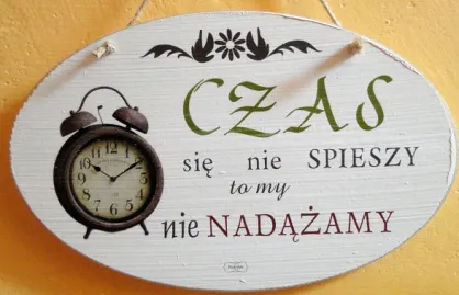Tabliczka Retro Vintage, owal duża - Czas się nie spieszy, to my nie nadążamy.