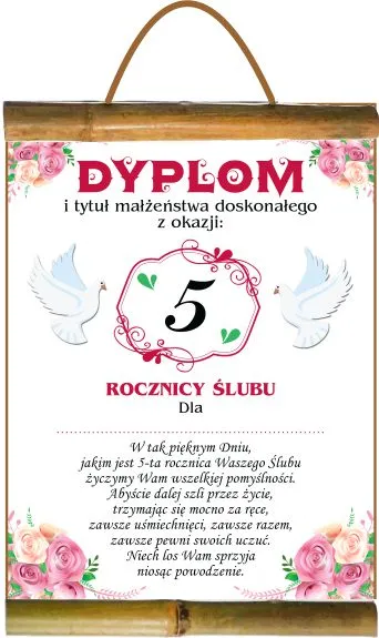 Dyplom z bambusem - z okazji 5 rocznicy ślubu. Dla ...