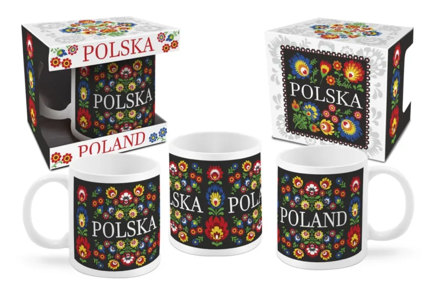 Kubek ceramiczny - Polska - folk czarny