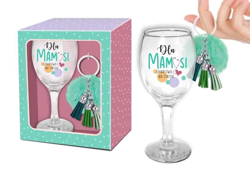 Kieliszek do wina z pomponem -  dla Mamusi lekarstwo na stres