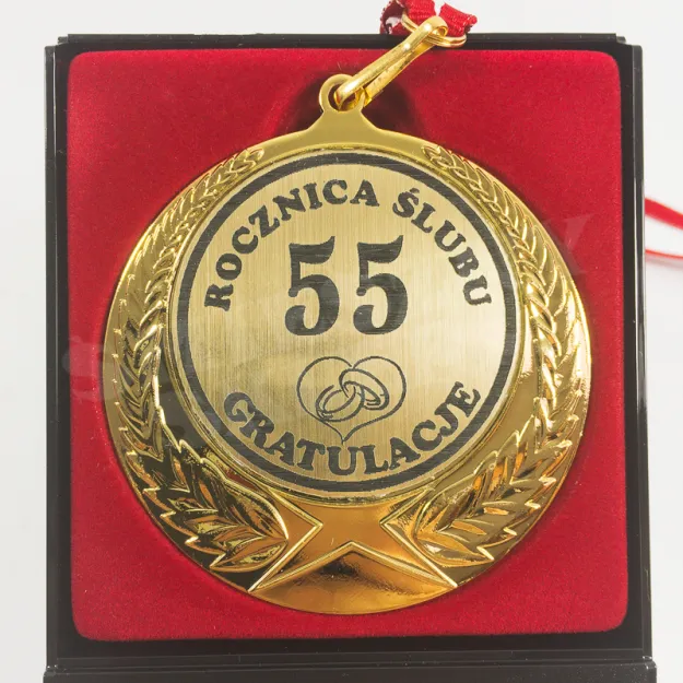 Medal w etui - 55 rocznicy ślubu gratulacje
