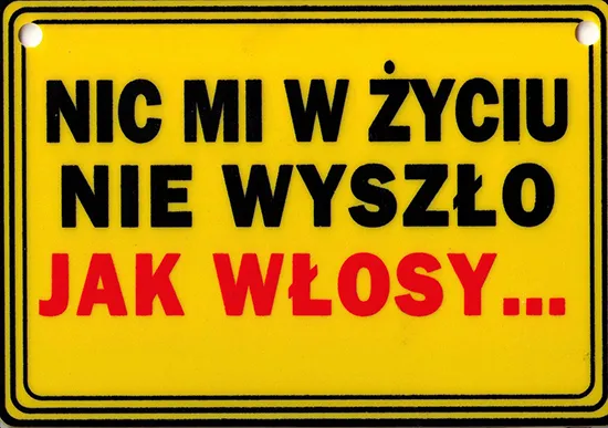 Tabliczka żółta - Nic mi w życiu nie wyszło jak włosy...