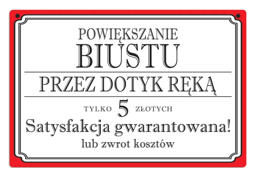 Tabliczka Kukartka cool - Powiększenie biustu przez dotyk ręką. Tylko 5 złotych.