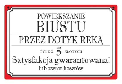 Tabliczka Kukartka cool - Powiększenie biustu przez dotyk ręką. Tylko 5 złotych.