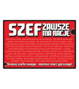 Tabliczka Kukartka cool - Szef ma zawsze rację!