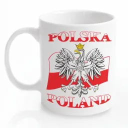 Kubek ceramiczny biały - Polska - orzeł na fladze