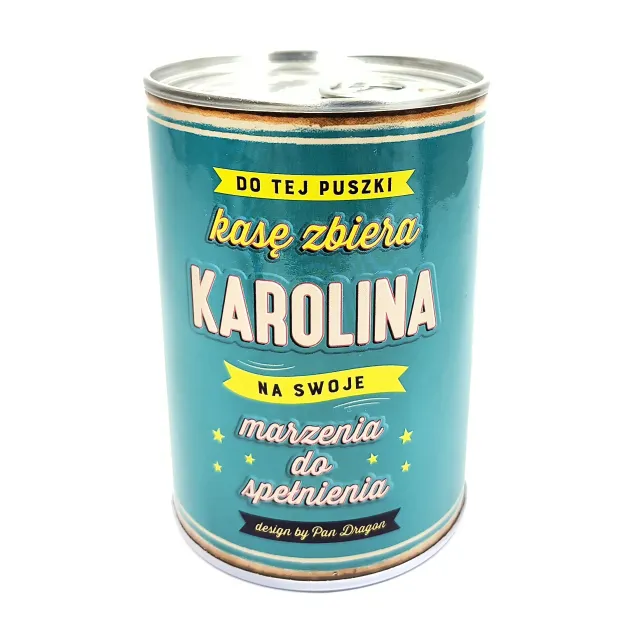 Puszka Skarbonka Vip - Karolina - Do tej puszki kasę zbiera Karolina na swoje marzenia do spełnienia