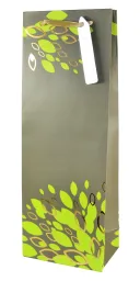 Torebka na butelkę Kukartka - Zielone liście + złote zdobienia