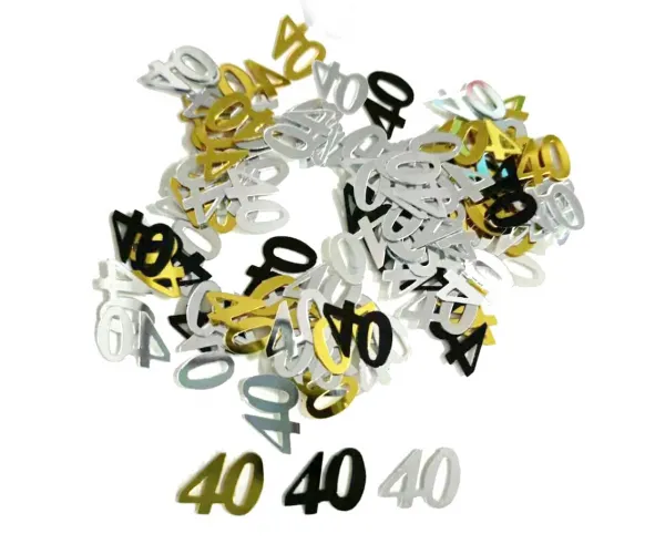 Konfetti urodzinowe - 40 - Czarny, srebrny, złoty