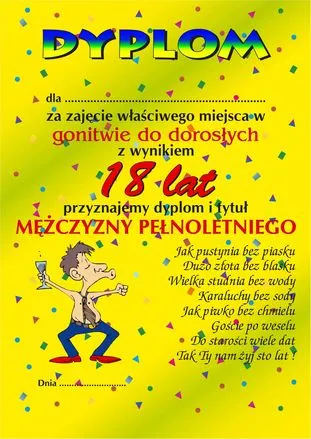Dyplom - 18 lat Przyznajemy dyplom i tytuł mężczyzny pełnoletniego