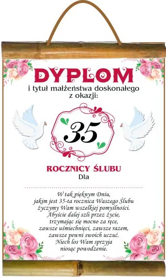 Dyplom z bambusem - z okazji 35 rocznicy ślubu. Dla ...