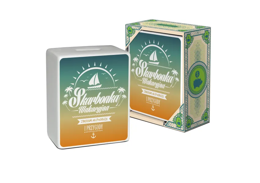 Skarbonka kostka - Skarbonka wakacyjna - zbieram na podróże i przygody