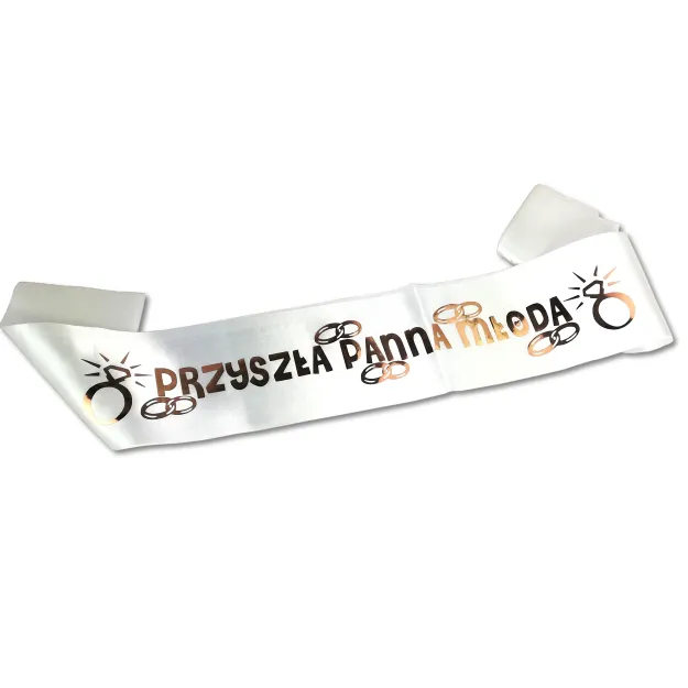 Szarfa biała - Przyszła Panna Młoda (złoty napis)