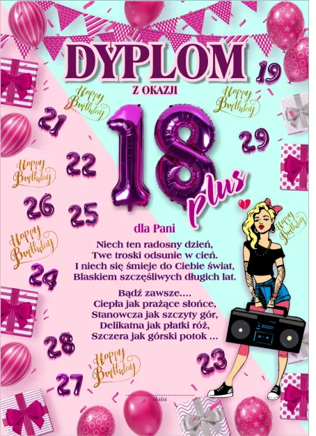 Dyplom - z okazji 18+ dla Pani