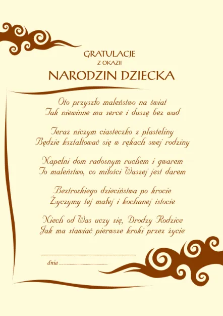 Dyplom - Gratulacje z okazji narodzin dziecka
