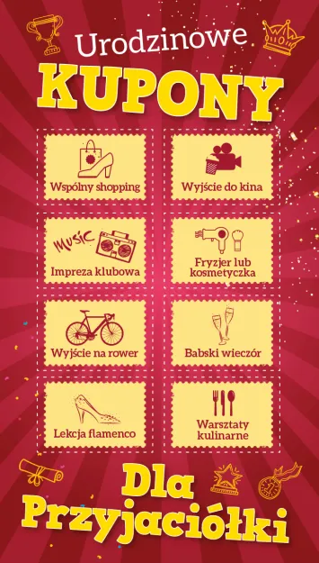 Karnet kupony - Urodzinowe dla przyjaciółki