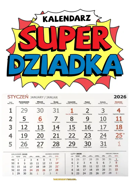 Kalendarz 2026 - Super Dziadka
