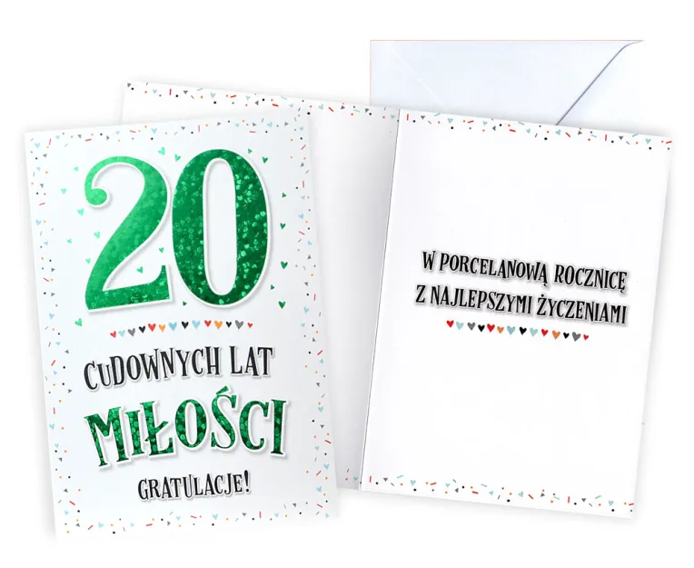 Karnet Kukartka V - Rocznica ślubu. 20 cudownych lat miłości. Gratulacje!