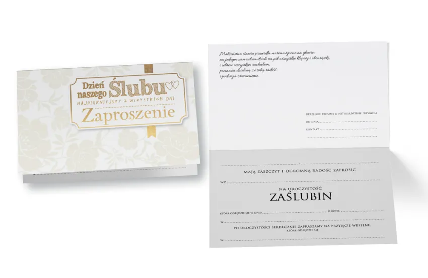 Zaproszenia 5 szt - Na ślub. Dzień naszego ślubu najpiekniejszy z wszystkich dni.