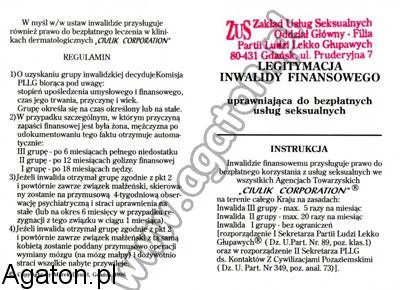 ZUS - Zakład Uslug Seksualnych - Legitymacja inwalidy finansowego